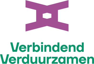 Logo van twee V's in elkaar geschoven met vermeld de titel Verbindend Verduurzamen en
